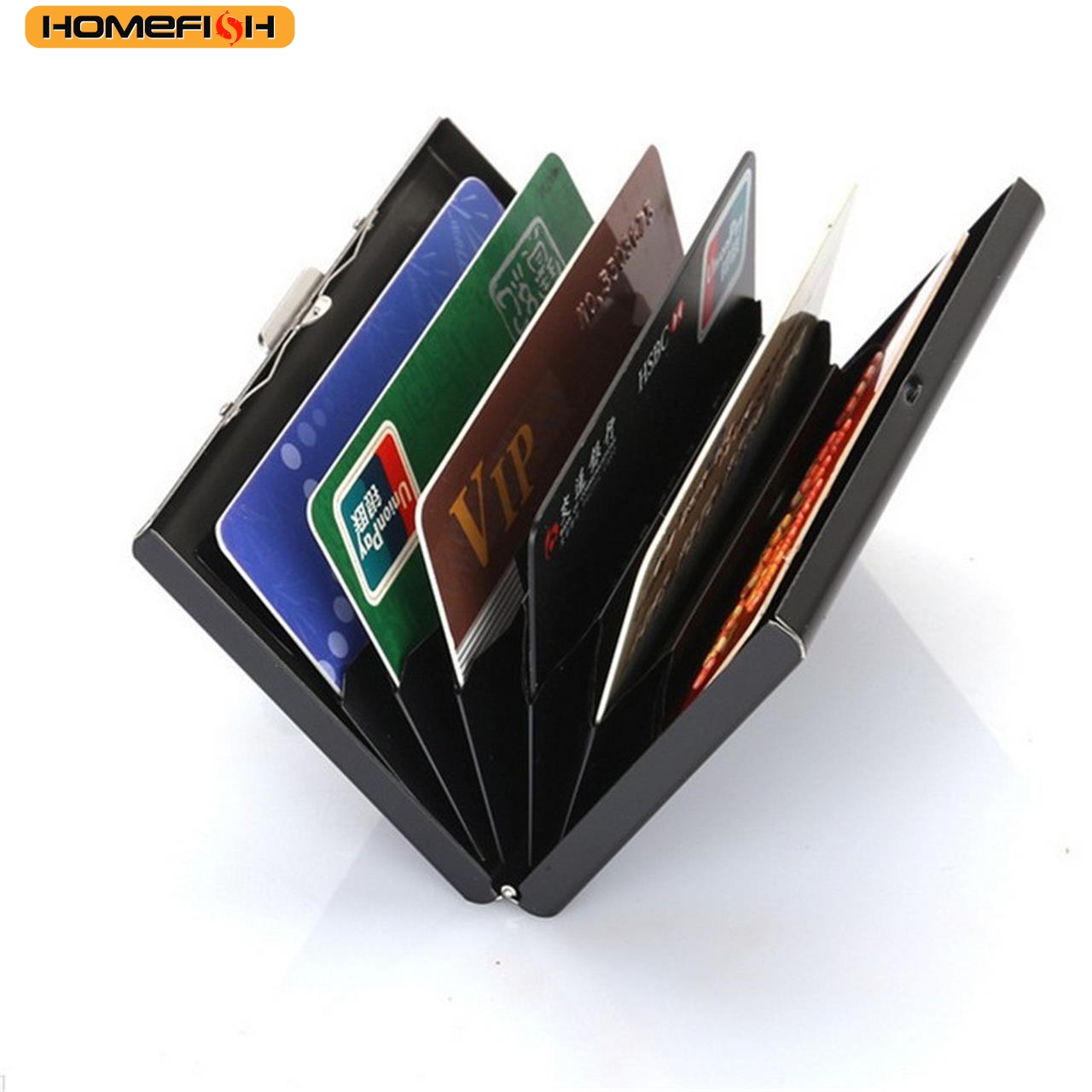 Slim Card Slot Case - ホームフィッシュ RFIDブロッキング ステンレス製名刺入れ - 6スロット付きスリムメタルIDカードケース