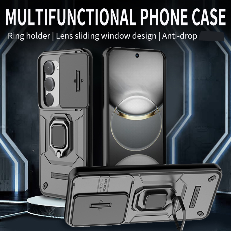 Phone Cases Europe - Xiaomi Redmi 15 グローバル版用リングブラケット付きスマホケース、Redmi 15 ヨーロッパ版用スライドウィンドウ付きケースカバー、背面カバー