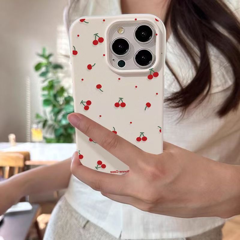 Cute Cartoon Case - かわいい漫画のチェリーとライチ柄のスマホケース、Samsung Galaxy S25 Ultra、S24 FE、S23 Plus、S22、A16、A56、A36、A25、A54、A55、A53対応