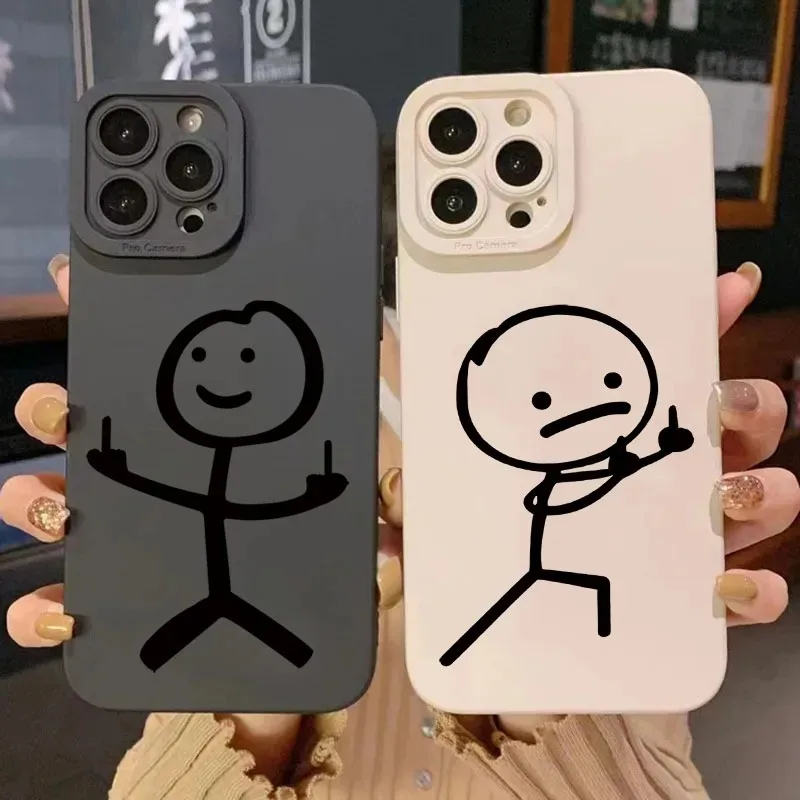 Cute Cartoon Case - かわいい漫画マッチマン柄マットシリコン製スマホケース iPhone 16 11 12 13