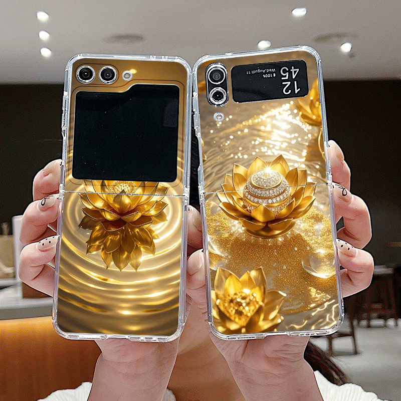 Phone Cases Z Fold 7 - クリエイティブな金色の蓮の花模様のスマホケース、Samsung Galaxy Z Flip 7 Flip