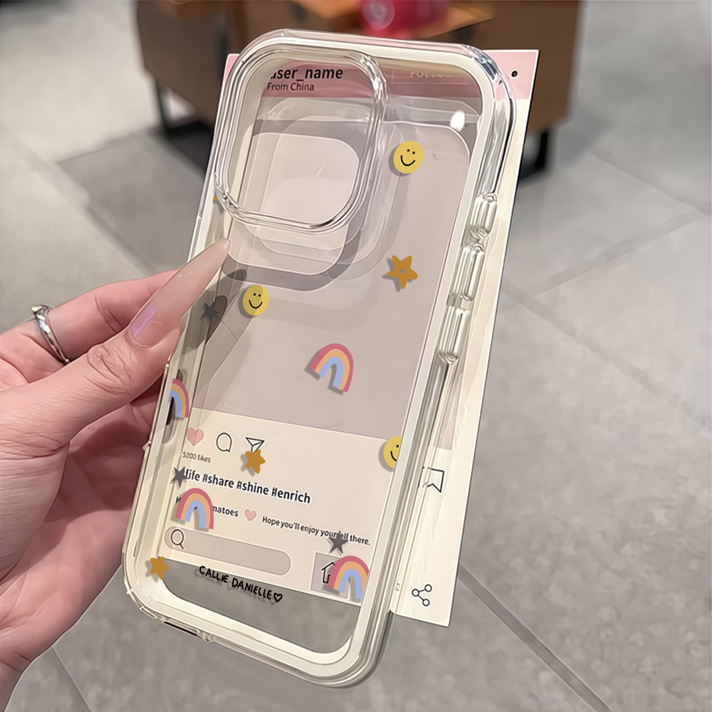 Phone Cases Transparent - 可愛いレインボークリアスマホケース iPhone 17 16 15 Pro