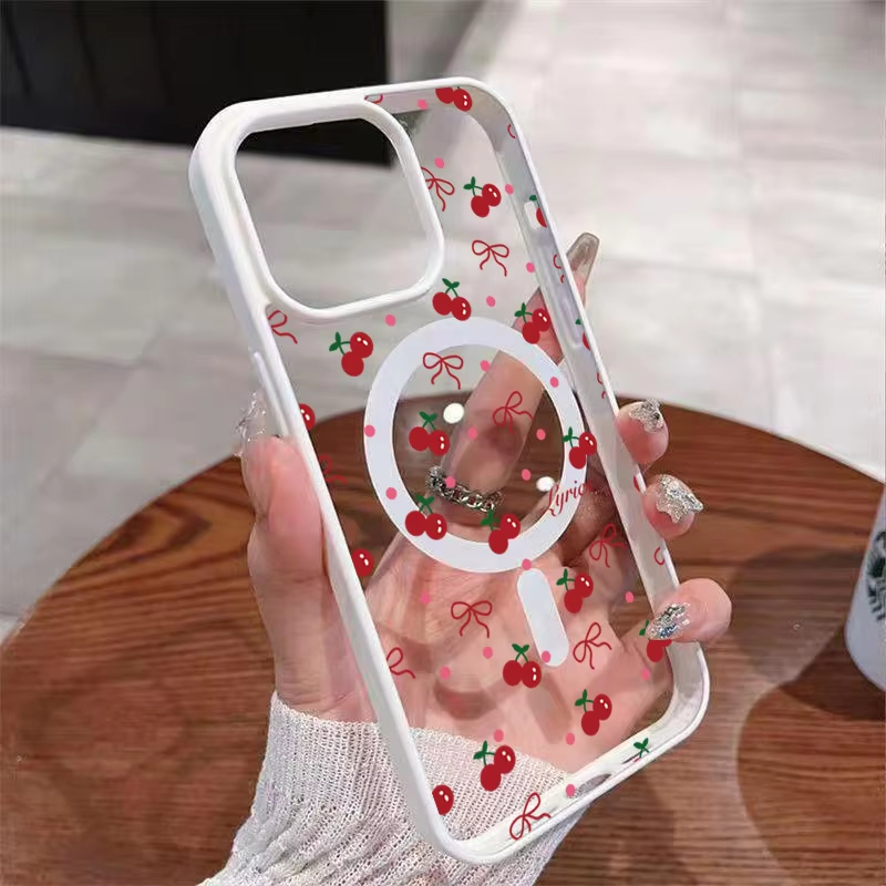 Phone Cases Transparent - 赤い桜柄のマグネット式iPhoneケース iPhone 17 16 15 14