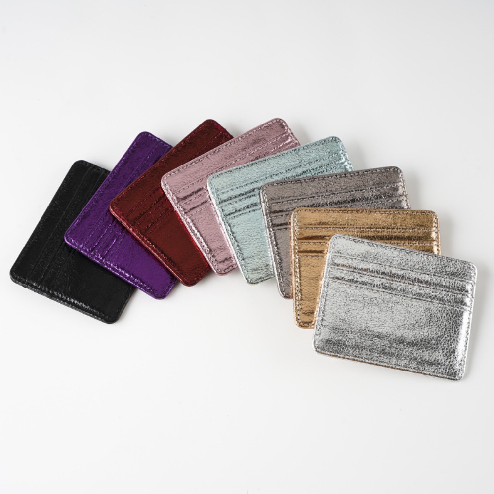 Slim Card Slot Case - 10cm×8cm 薄型レザーカードホルダーケース 男女兼用 ゴールド/シルバー スリムミニビジネスウォレット クレジットカード4枚収納
