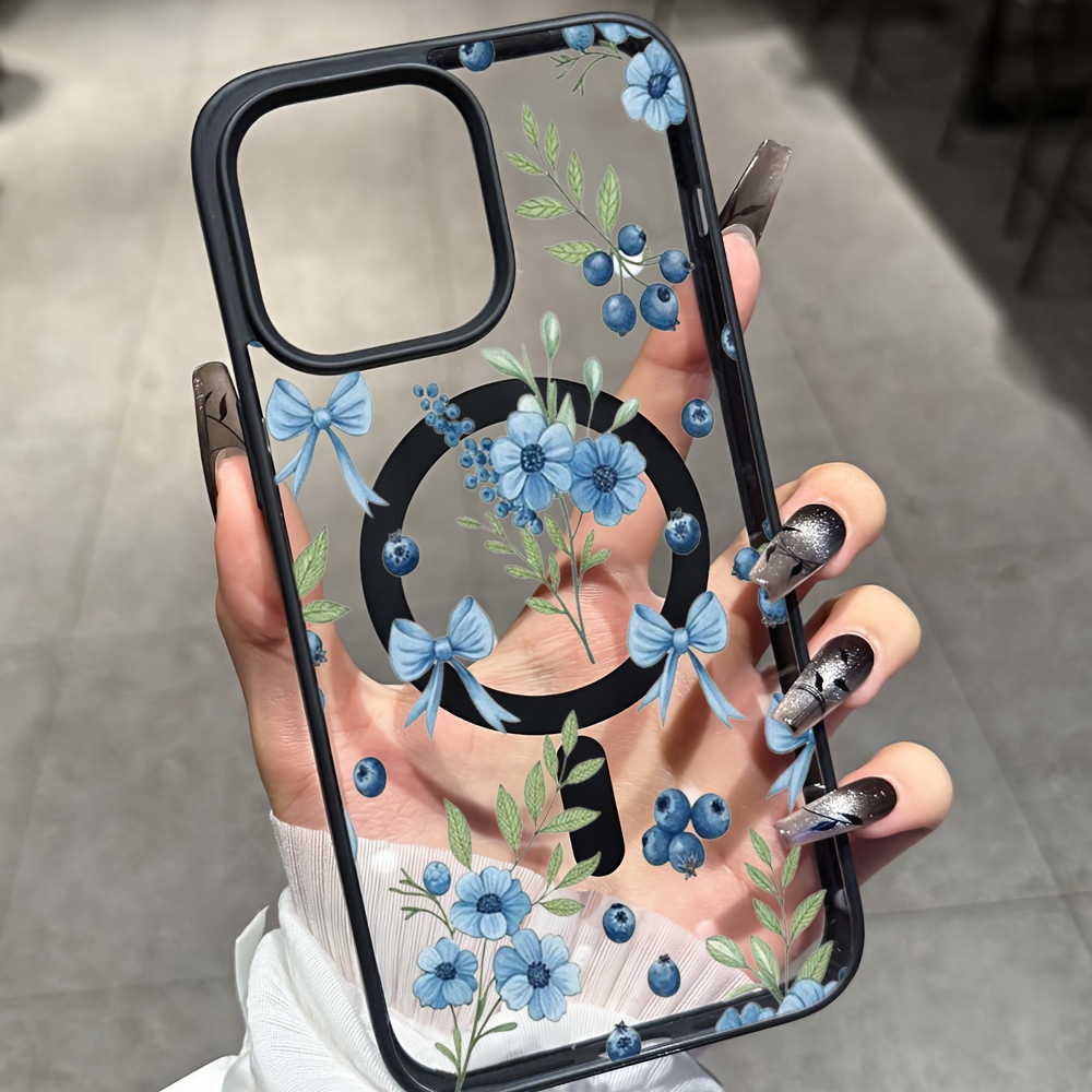 Phone Cases Iphone 16 Pro - ブルーベリーフローラルクリアケース iPhone 17 14 12 Pro