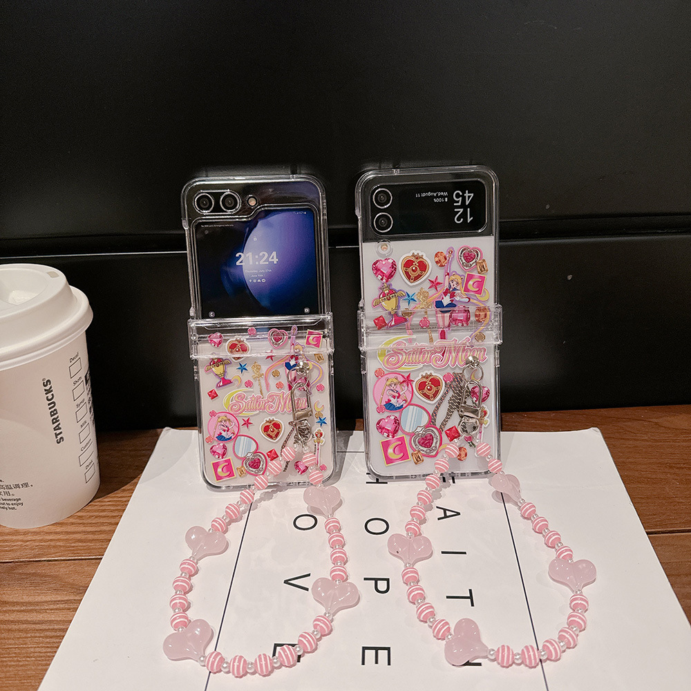 Cute Cartoon Case - かわいい漫画日本のアニメ美少女戦士セーラームーンのスマホケース、Samsung Galaxy Z Flip 7用ハードPCバックカバー、Z Flip