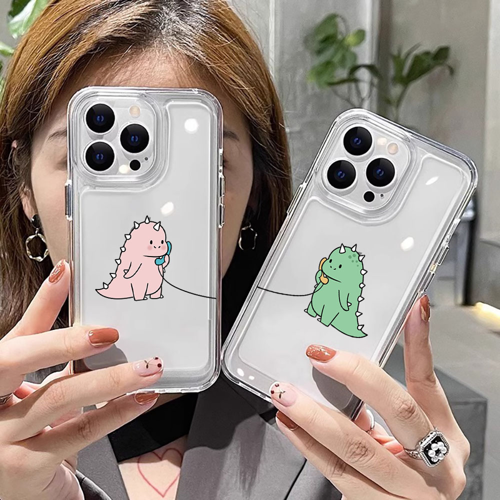 Phone Cases Transparent - 可愛い恐竜カップルシリコン製スマホケース iPhone 17 16 Pro 11