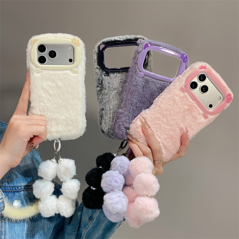 Phone Cases Iphone 16 Pro - 高級感のある無地のファー素材のプラッシュフォンケース iPhone 17 Air 16 15