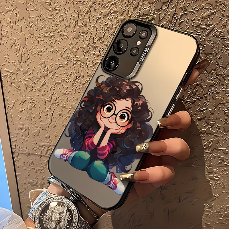 Cute Cartoon Case - 可愛い巻き毛の女の子とメガネの漫画柄スマホケース Samsung Galaxy A73 A72 A71
