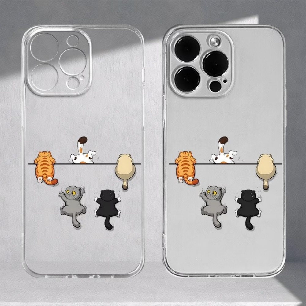 Phone Cases Transparent - 5匹のかわいい猫柄のスマホケース iPhone 11 12 13 14