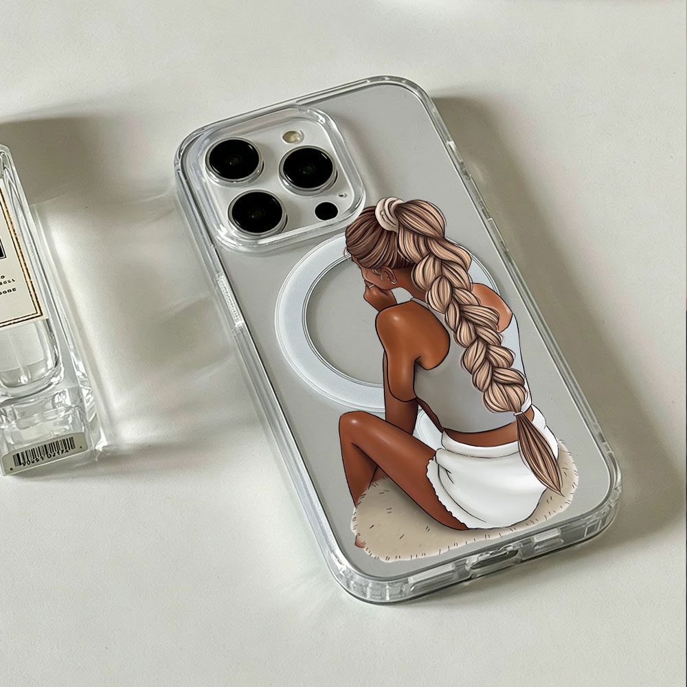 Clear Magsafe Case - ダークスキンファッション女性向けMagSafe対応クリアスマホケース iPhone 17 16 15 14