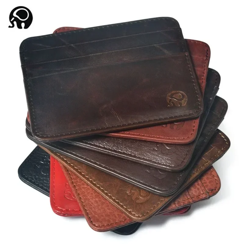 Slim Card Slot Case - 新しい薄型本革ミニ財布スリム銀行クレジットカードホルダーメンズビジネス小さな ID ケース男性財布 6 スロットカードホルダー