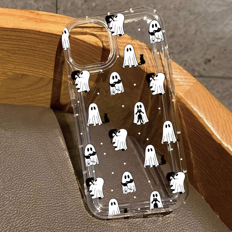Phone Cases Transparent - 西洋ハロウィンカウボーイゴースト＆フラワープリントクリアケース iPhone 17 16 15 Pro