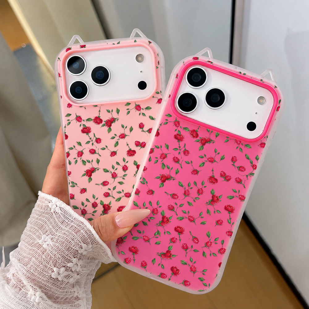 Phone Cases Iphone 16 Pro - 赤いバラの花柄猫耳付きスマホケース iPhone 17 Pro Max 17
