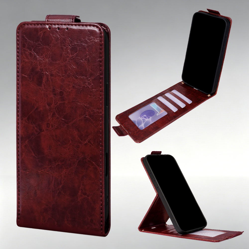 Slim Card Slot Case - 耐傷性ウォレットカードスロット付きオイルワックスアップダウンフリップレザーケース Tecno Camon 50 Pro 4G