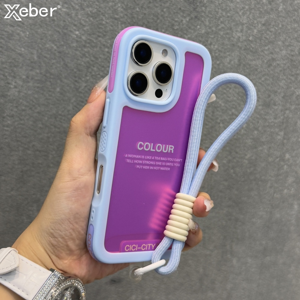 Matte Frosted Case - キャンディーコントラストカラーレーザーリストストラップケース iPhone 14 15 16 17