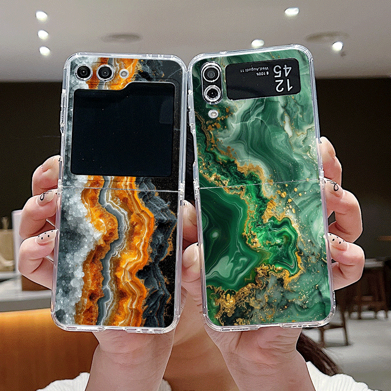 Phone Cases Z Fold 7 - 芸術的なカラフルな大理石模様のクリアフォンケース、Samsung Galaxy Z Flip 7/Flip6/4/3用折りたたみ式カバー、Z Flip7/Flip5対応