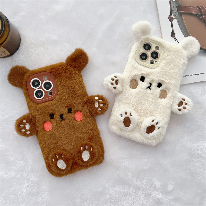 韓国の3D漫画風クマのふわふわぬいぐるみカップル携帯ケース  - Phone Cases Iphone 16 Pro のレビューと価格