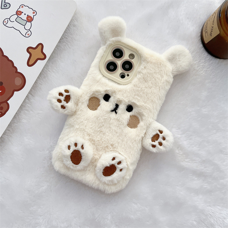 韓国の3D漫画風クマのふわふわぬいぐるみカップル携帯ケース  - Phone Cases Iphone 16 Pro のレビューと価格