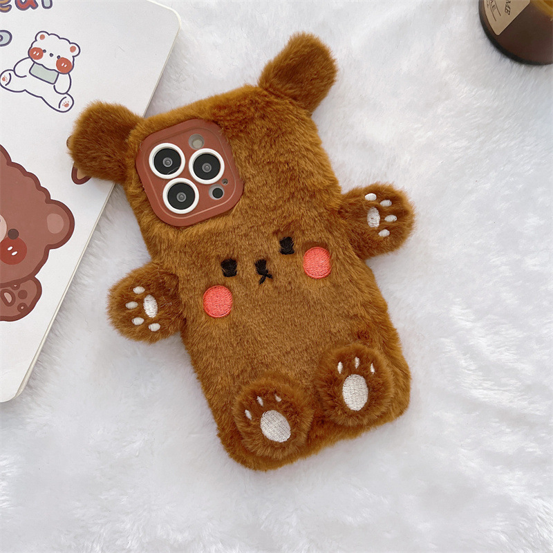 韓国の3D漫画風クマのふわふわぬいぐるみカップル携帯ケース  - Phone Cases Iphone 16 Pro のレビューと価格