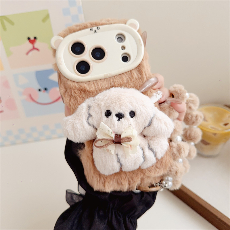 3D漫画風リボン付き子犬のふわふわぬいぐるみスマホケース i - Phone Cases Iphone 16 Pro のレビューと価格