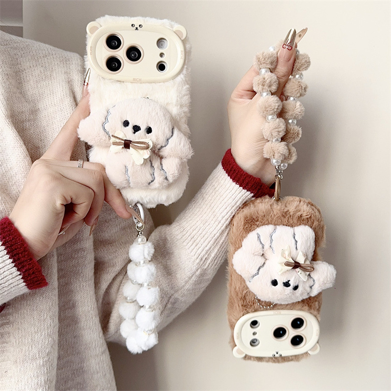 3D漫画風リボン付き子犬のふわふわぬいぐるみスマホケース i - Phone Cases Iphone 16 Pro のレビューと価格