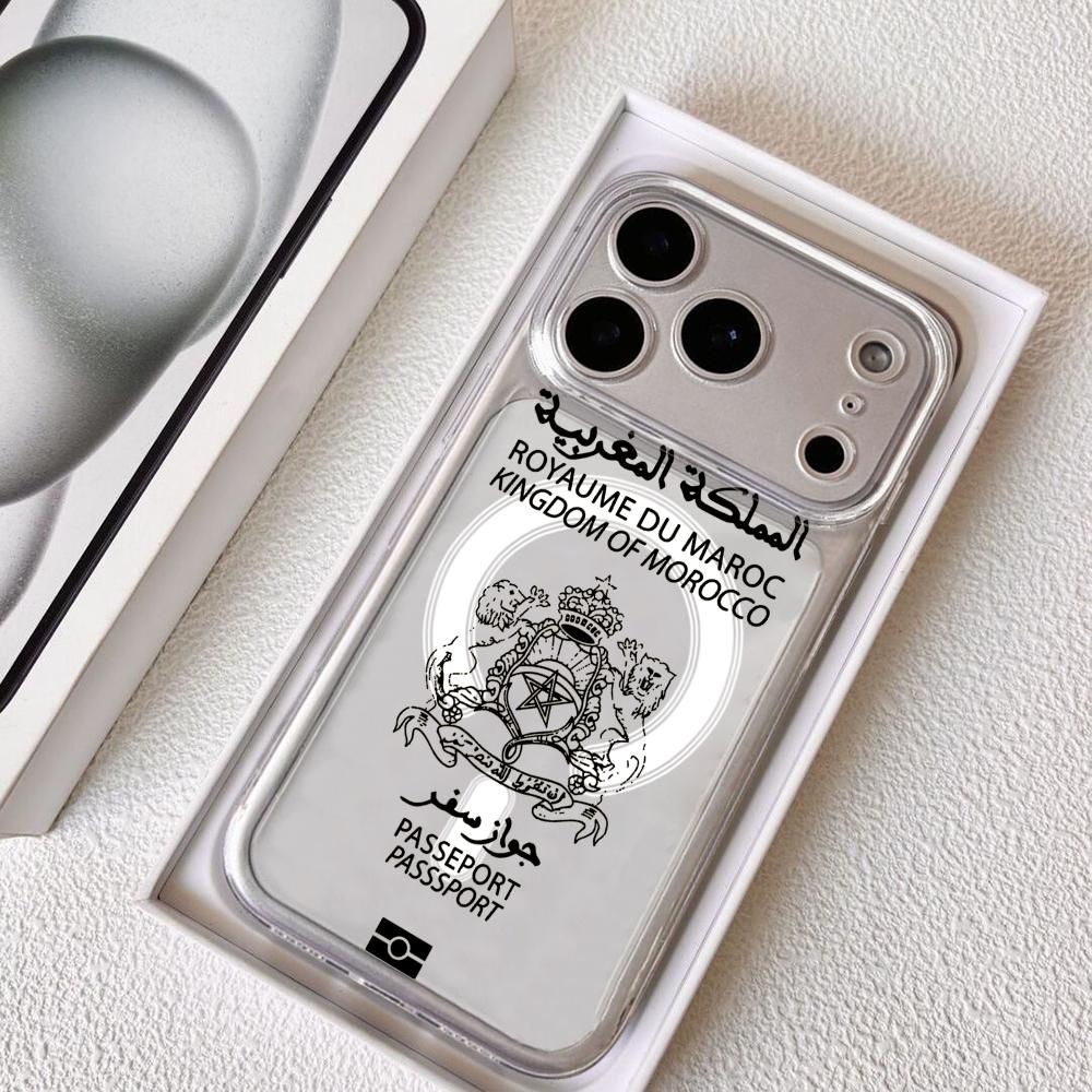 クールなモロッコパスポートデザインのiPhone 17/16 - Clear Magsafe Case のレビューと価格