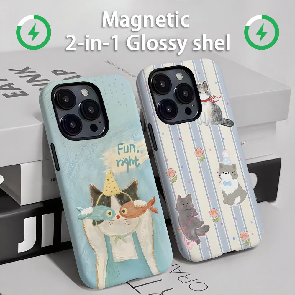 かわいい猫と犬のスマホケース マグネット式 2-in-1 光 - Phone Cases Iphone 16 Pro のレビューと価格