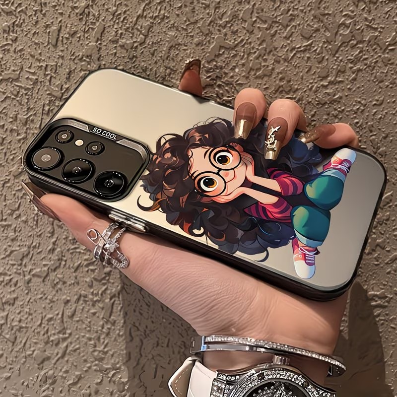可愛い巻き毛の女の子とメガネの漫画柄スマホケース Samsu - Cute Cartoon Case のレビューと価格