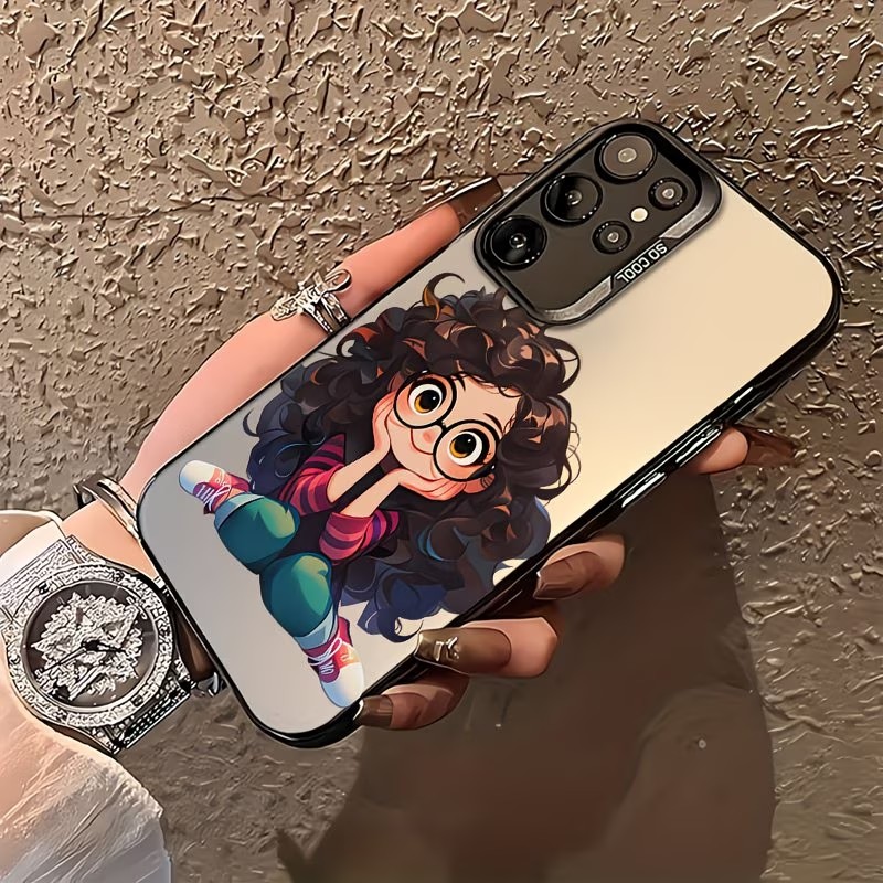 可愛い巻き毛の女の子とメガネの漫画柄スマホケース Samsu - Cute Cartoon Case のレビューと価格