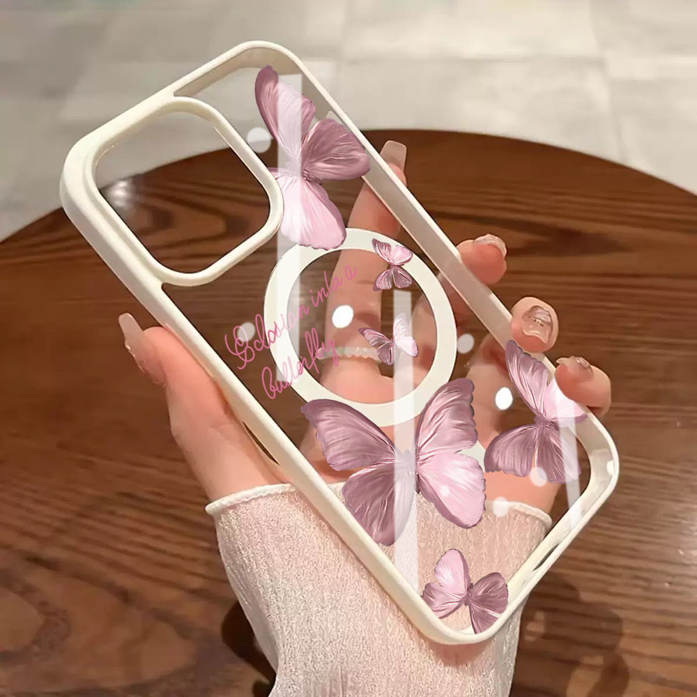 複数の粉蝶柄スマホケース iPhone 16 15 14 P - Clear Magsafe Case のレビューと価格
